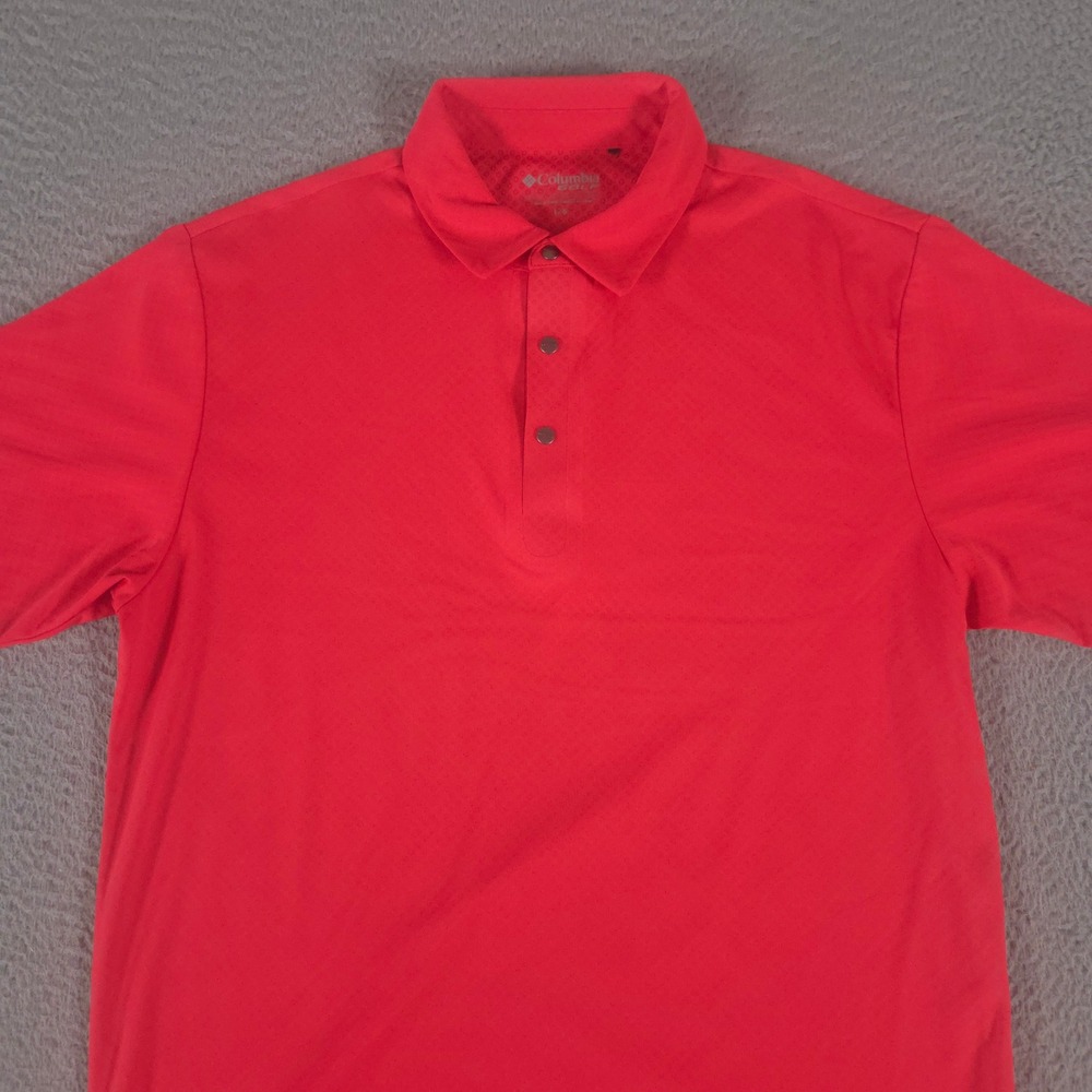 Columbia‎ Polo Shirt Mens Large Coral Omni-Freeze Performance Short Sleeve Logo